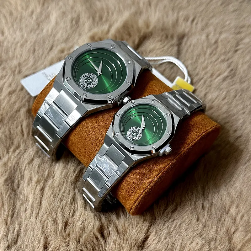 Louis Cardin Green Dial Silver-tone Couple Set- 1844G/8844L